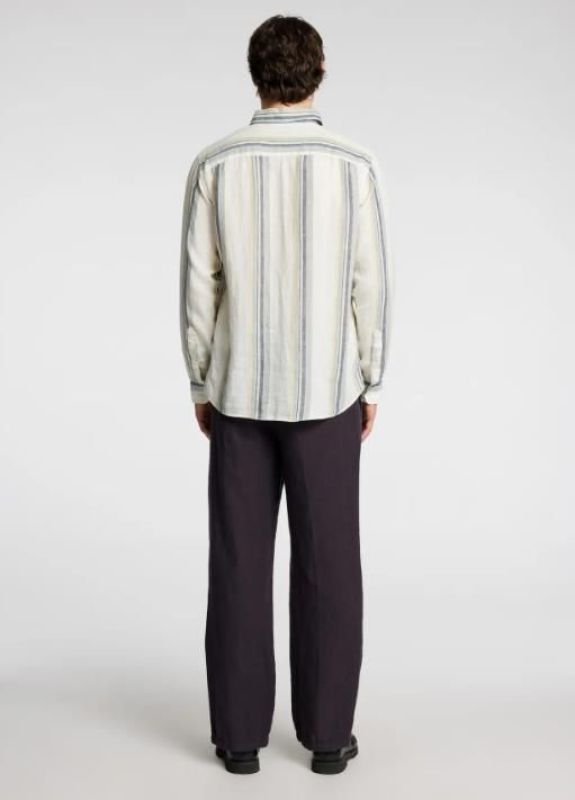 Selected Homme Regkylian Linen LS Shirt Egret Multi Stripes  (16096909 egret) - MerkenOutlet