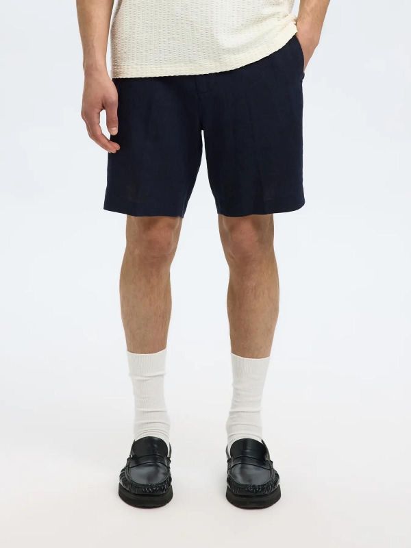 Selected Homme Regular-Leroy Linnen Short Sky Captain-Black  (16097604-sky captain) - MerkenOutlet
