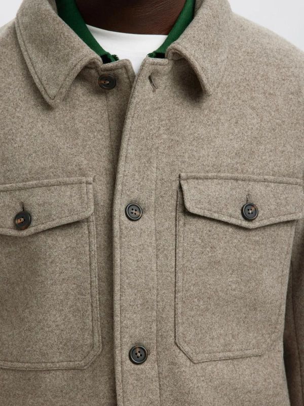 Selected Homme Mitch Wool Blend Shacket Deep Taupe  (16097636 deep taupe) - MerkenOutlet