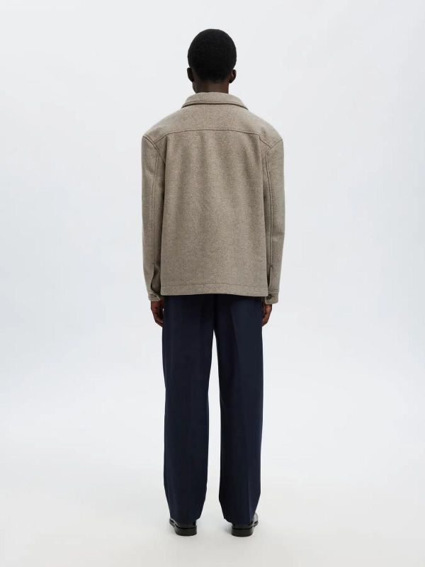 Selected Homme Mitch Wool Blend Shacket Deep Taupe  (16097636 deep taupe) - MerkenOutlet