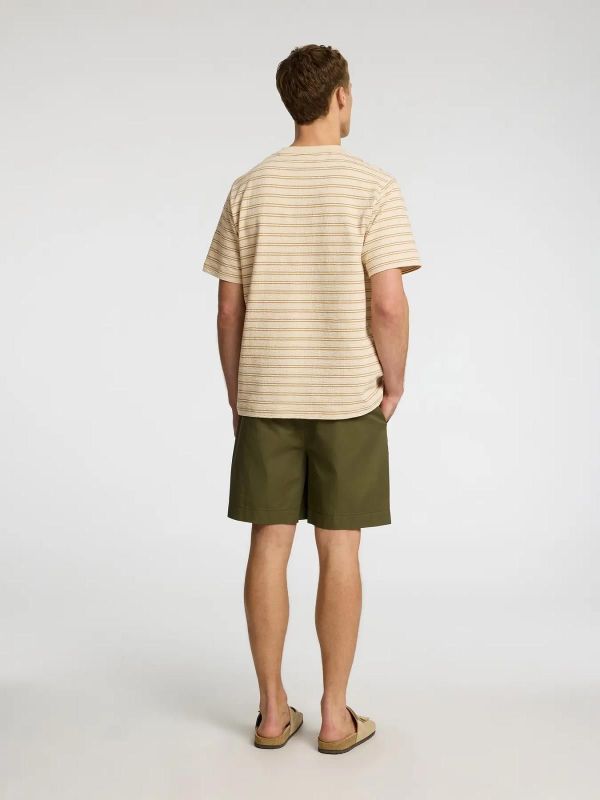 Selected Homme Eli Seersucker SS O-Neck Tee Oatmeal-Kelp  (16097659-oatmeal) - MerkenOutlet