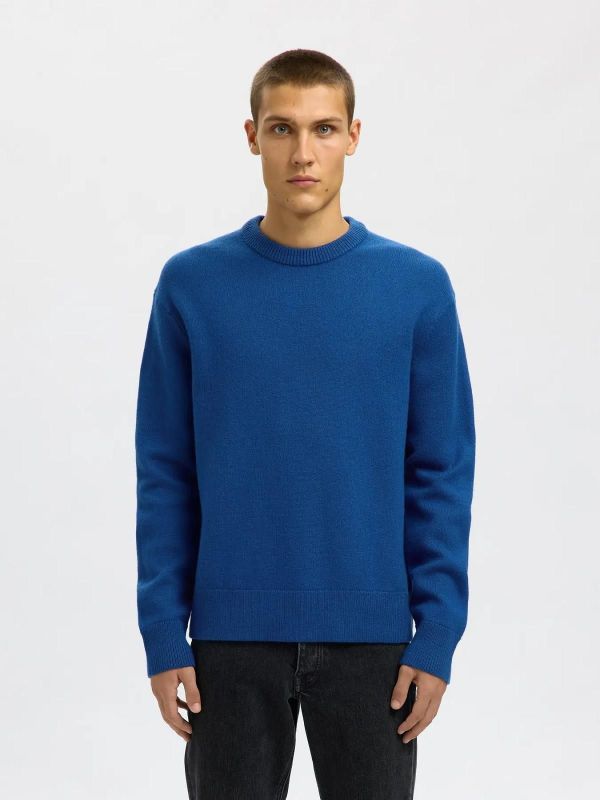 Selected Homme Harne LS Knit Relaxed Wool Crew Neck Set Sail  (16098356 SET SAIL) - MerkenOutlet