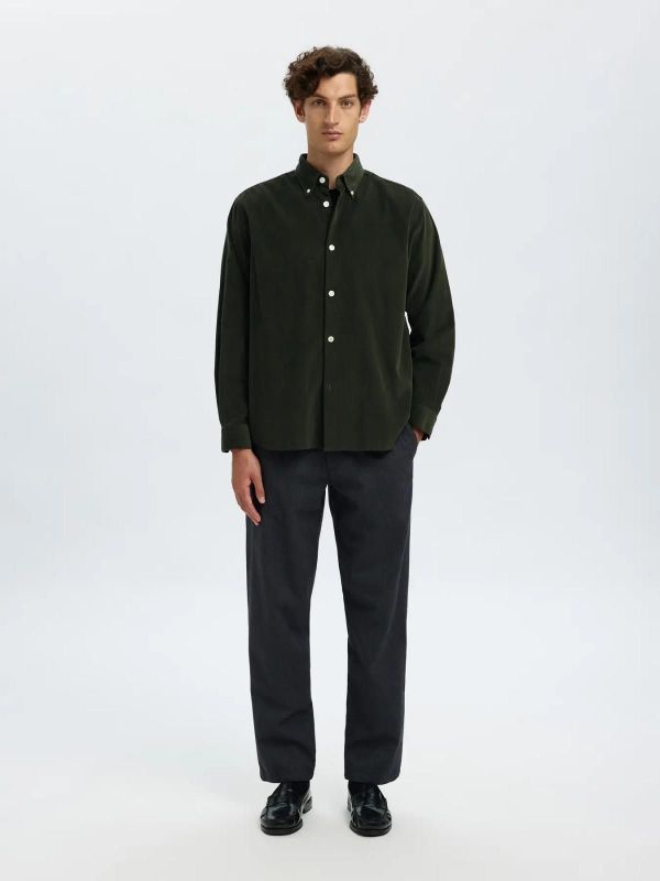 Selected Homme Regdanni Cord BD LS Shirt Deep Forest  (16098418 DEEP FOREST) - MerkenOutlet