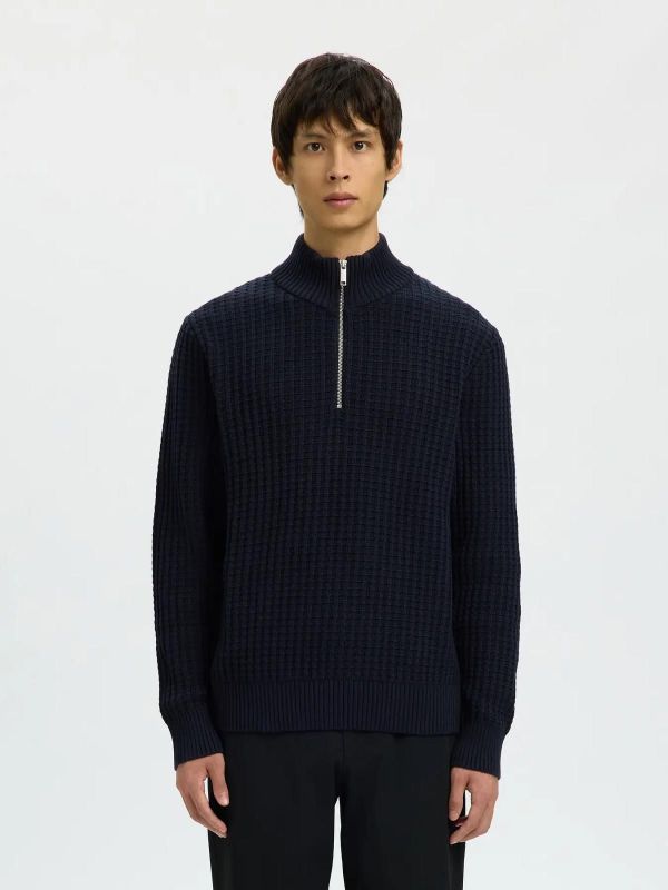 Selected Homme Tom LS Knit Structure Half Zip Sky Captain  (16099208 SKY CAPTAIN) - MerkenOutlet