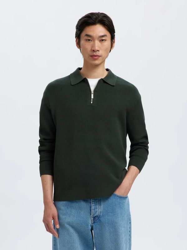 Selected Homme Teller FN Relaxed Half Zip Polo Deep Forest  (16099571 DEEP FOREST) - MerkenOutlet