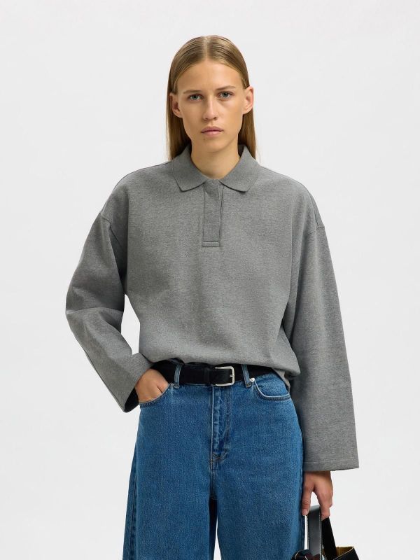 SLF Fari Gia LS Polo Sweat Medium Grey Melange  (16099513) - MerkenOutlet