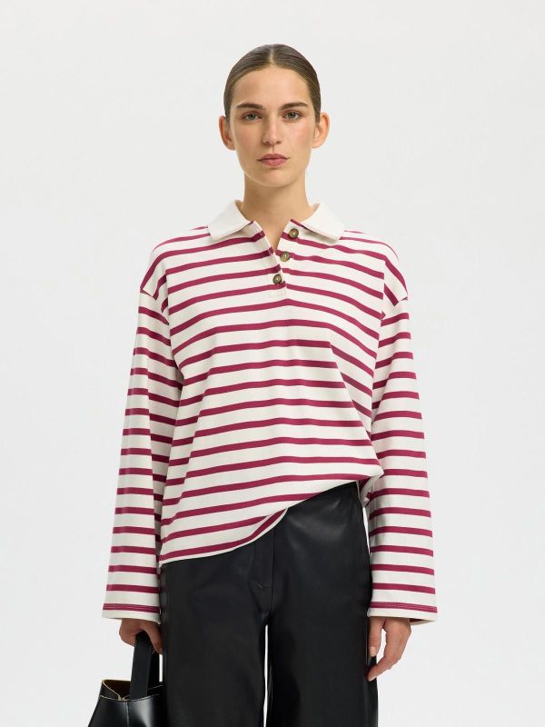 SLF Wada Ls Stripe Collar Top Anemone Stripes Snow White  (16097146 ANEMONE) - MerkenOutlet