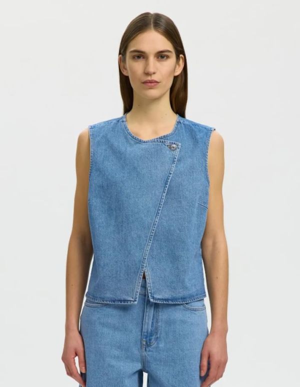 SLF Vida-Kori Denim Vest Light Blue  (16098760 LIGHT BLUE DENIM) - MerkenOutlet