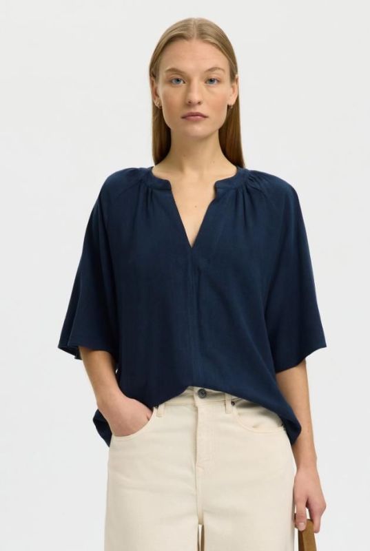 SLW Viscose Blend Blouse Dark Sapphire  (16099826 DARK SAPPHIRE) - MerkenOutlet