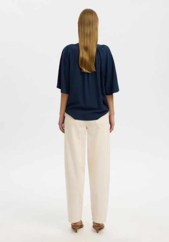 SLW Viscose Blend Blouse Dark Sapphire  (16099826 DARK SAPPHIRE) - MerkenOutlet