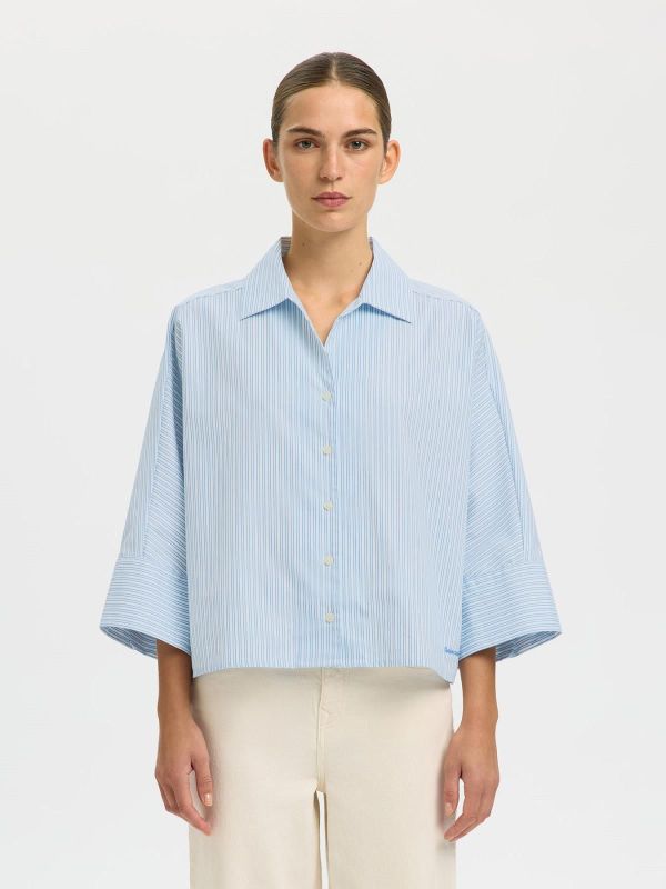 SLF Ester Oversize 3/4 Shirt Malibu Blue Stripe  (16100618 MALIBU BLUE) - MerkenOutlet