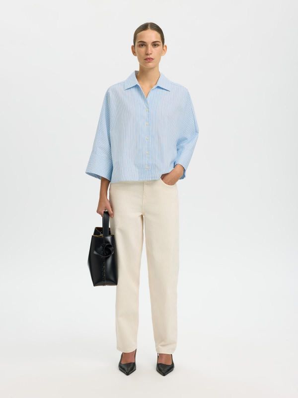 SLF Ester Oversize 3/4 Shirt Malibu Blue Stripe  (16100618 MALIBU BLUE) - MerkenOutlet