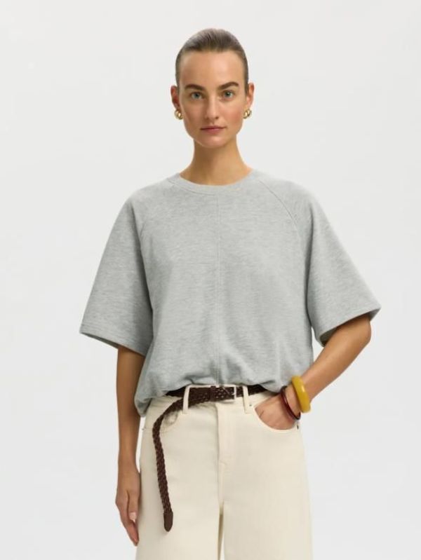 SLF Tabby SS Bubble Sweat Light Grey Melange  (16102861 LIGHT GREY MELANGE) - MerkenOutlet