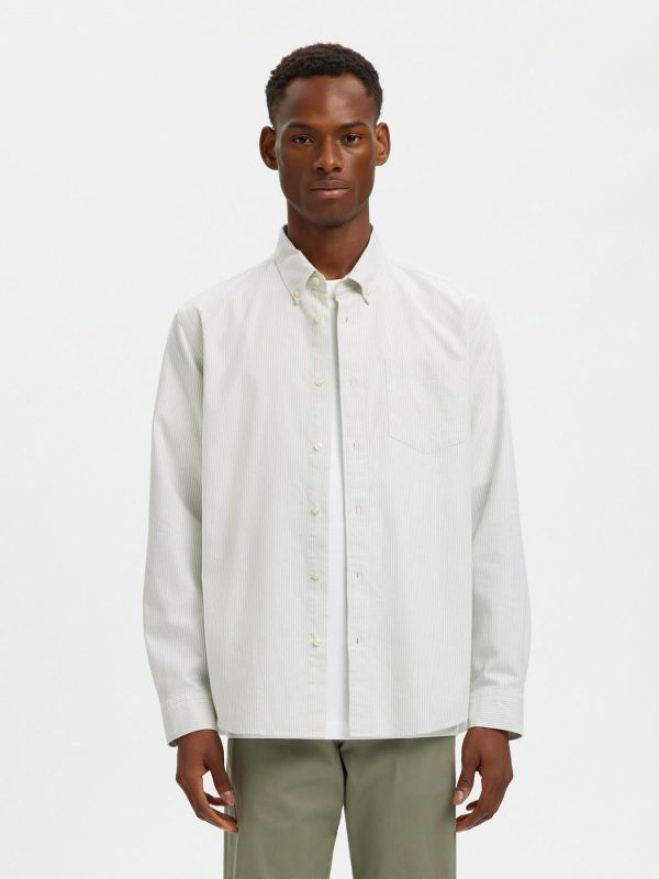 SLM Regcole Rick-Ox Shirt LS Bright White Stripes Aqua Gray  (16077359 BRIGHT WHITE AQUA GRAY) - MerkenOutlet
