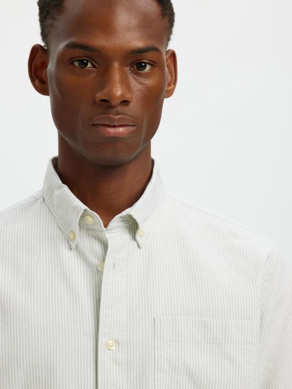 SLM Regcole Rick-Ox Shirt LS Bright White Stripes Aqua Gray  (16077359 BRIGHT WHITE AQUA GRAY) - MerkenOutlet
