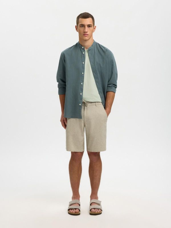 SLH Regular-Brody Linen BLD Shorts Vetiver  (16087638 VETIVER MIXED) - MerkenOutlet