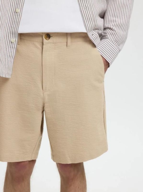 SLH Regular Karl Seersucker Shorts Pure Cashmere  (16092367 Pure Cashmere) - MerkenOutlet