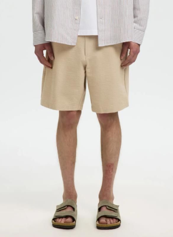 SLH Regular Karl Seersucker Shorts Pure Cashmere  (16092367 Pure Cashmere) - MerkenOutlet