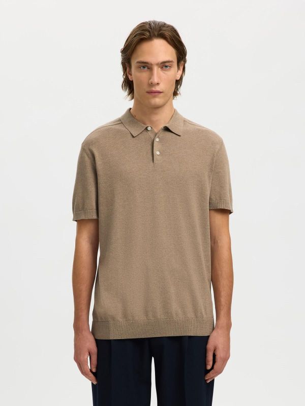 SLM Berg SS Knit Polo Savannah Tan Melange  (16092437 SAVANNAH TAN) - MerkenOutlet