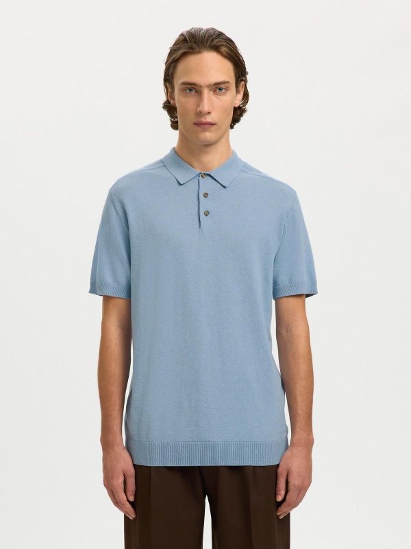 SLM Berg SS Knit Polo Dusty Blue Melange  (16092437 DUSTY BLUE) - MerkenOutlet