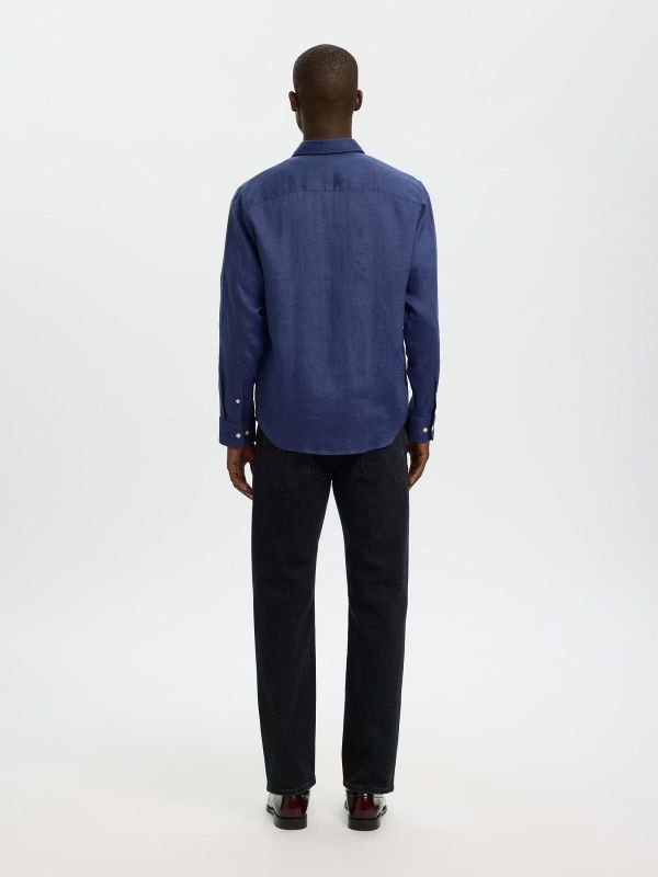 SLH Kylian Regular Linen Shirt LS Oceana  (16092471 OCEANA) - MerkenOutlet