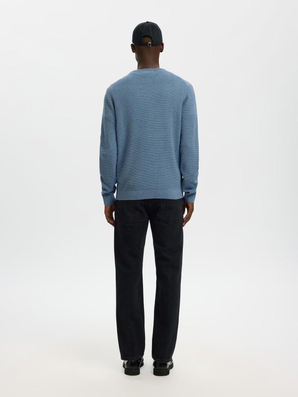 SLM Ross LS Knit Structure Crew Neck Blue Mirage - Dusty Blue  (16094385 BLUE MIRAGE) - MerkenOutlet