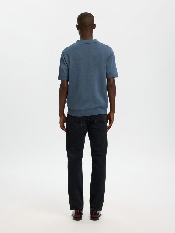 SLH Mattis SS Linen Blend Open Polo Blue Mirage  (16096197 BLUE MIRAGE) - MerkenOutlet