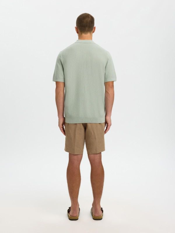 SLH Cran SS Knit Structure Zip Polo Aqua Gray  (16096388 Aqua Gray) - MerkenOutlet