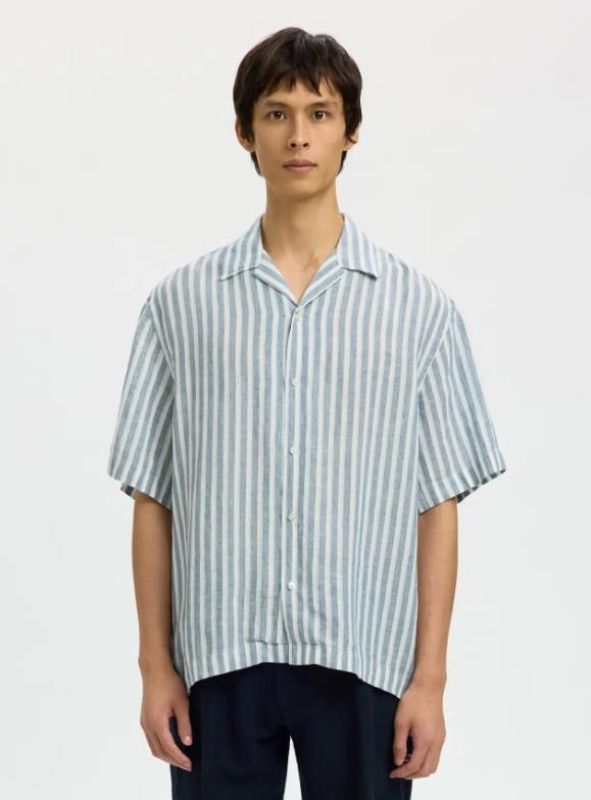 SLH RLX Kylian Linen SS Shirt Blue Mirage/White  (16096908 Blue Mirage Blue + White) - MerkenOutlet
