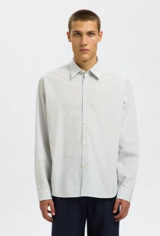 Selected Homme Ctmben Stripe LS Shirt Cashmere Blue Multi Stripes  (16099305 CASHMERE BLUE ) - MerkenOutlet