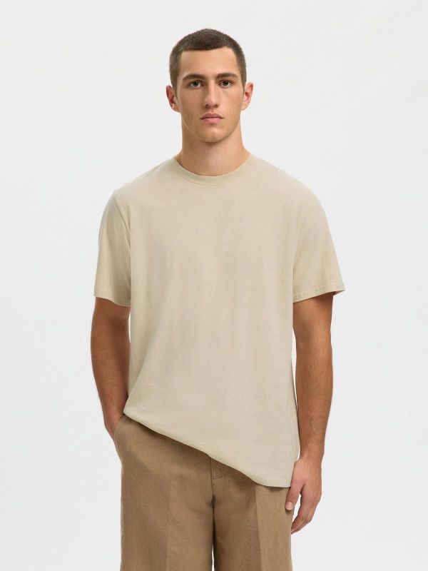 SLH Adam Linen Blend Tee Oatmeal  (16100136 OATMEAL) - MerkenOutlet