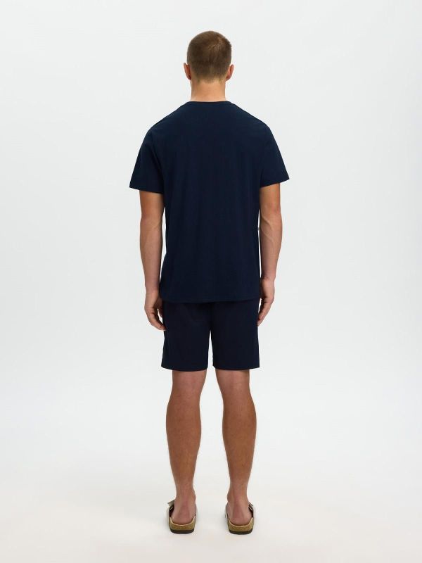 SLH Adam Linen Blend SS Tee Sky Captain  (16100136 SKY CAPTAIN) - MerkenOutlet