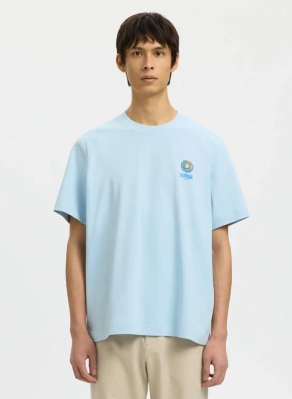 SLH Max Graphic SS O-Neck Skyway  (16100467 Skyway) - MerkenOutlet