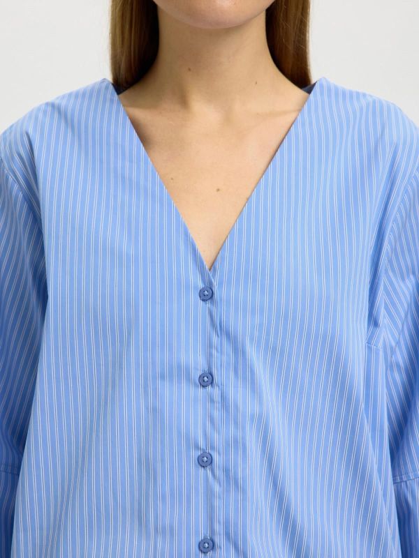 SLF Bea 3/4 V Neck Shirt Dusty Blue Stripe  (16100774 DUSTY BLUE) - MerkenOutlet
