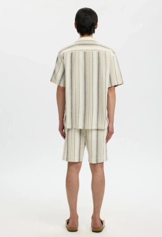 SLH Rlxcal SS Shirt Resort Egret/Brown Multi  (16101248 EGRET BROWN MULTI) - MerkenOutlet