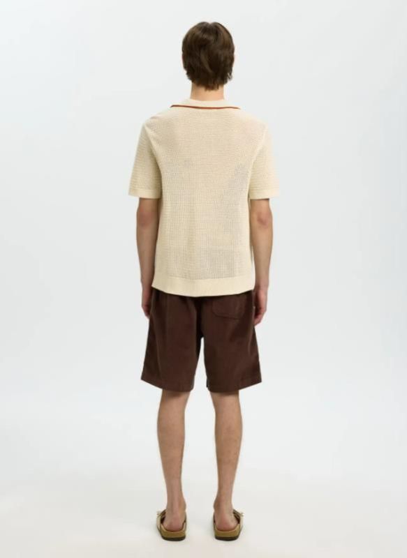 SLH Jesse SS Knit Open Structure Polo Birch/Potter's Clay  (16101364 Birch Potter's Clay) - MerkenOutlet