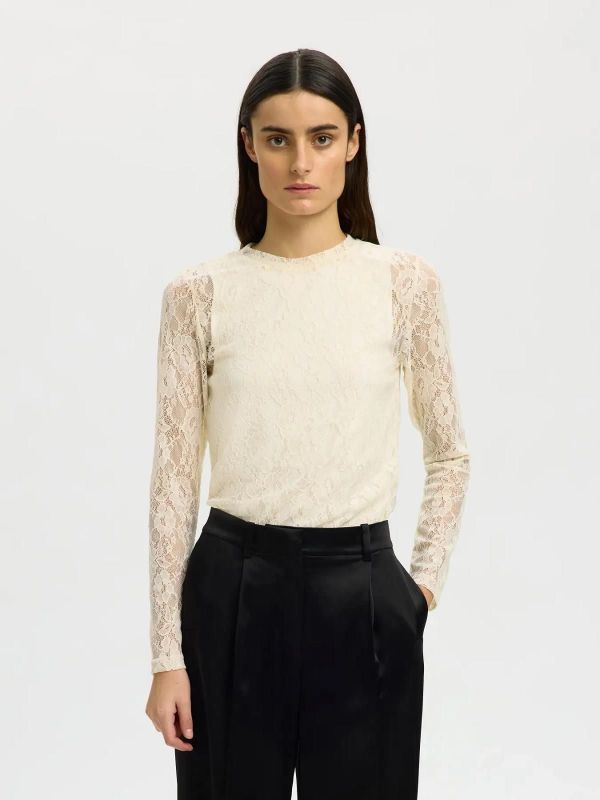 SLF Mista LS O-Neck Top Egret  (16101951 EGRET) - MerkenOutlet