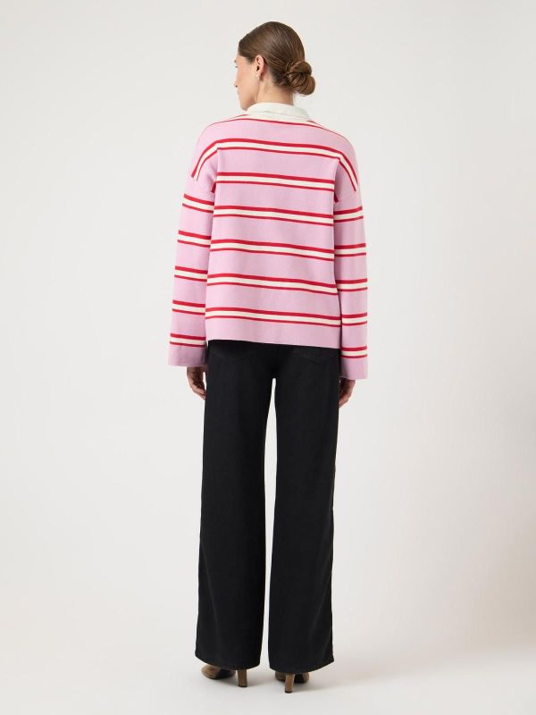 Y.A.S. Isabell LS Polo Knit Pullover Pirouette Stripes  (26040272 pirouette) - MerkenOutlet