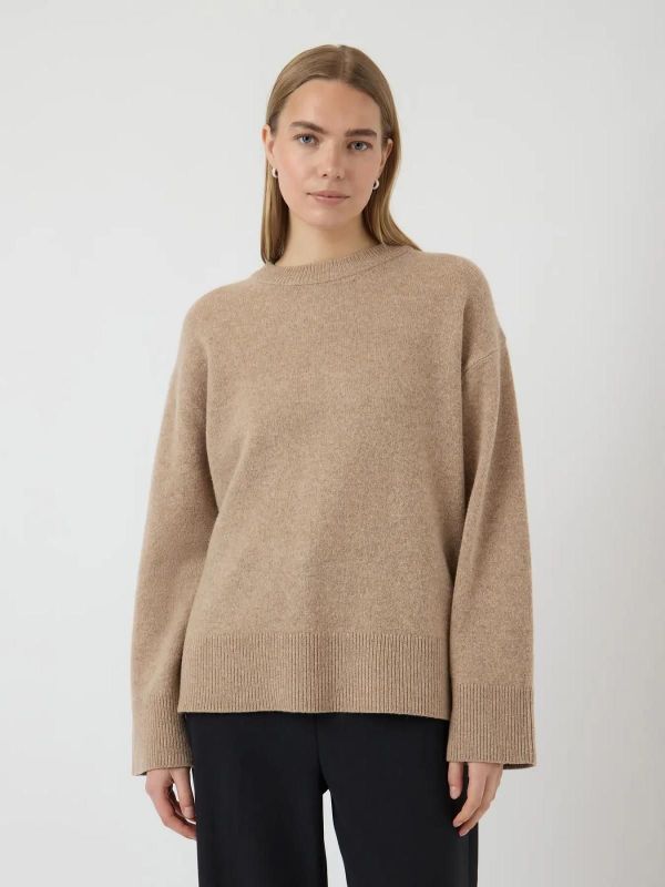 Y.A.S. Nola Wool LS Knit Pullover Oat Milk Melange  (26037543 OAT MILK) - MerkenOutlet