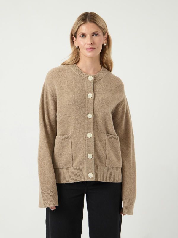 Y.A.S. Nola Wool LS Knit Cardigan Oat Milk  (26037544 OAT MILK) - MerkenOutlet