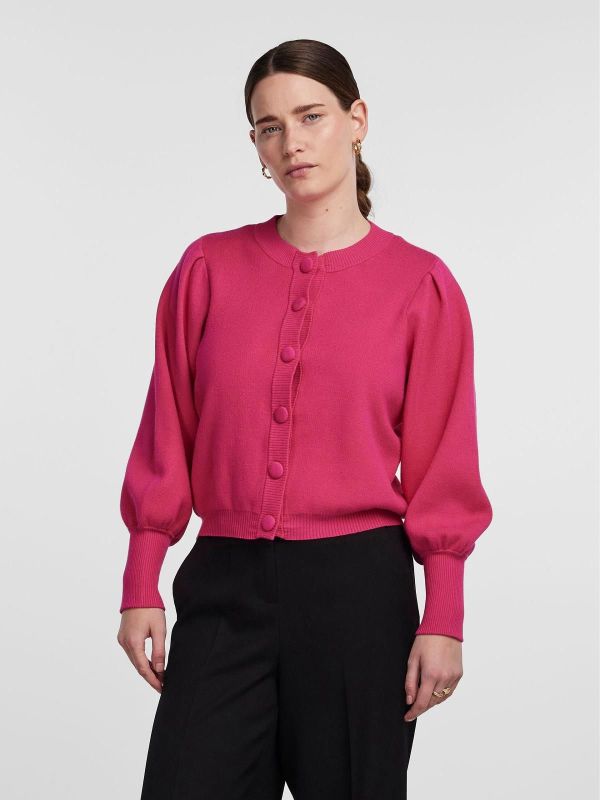 Y.A.S Fonny LS Knit Cardigan Fuchsia Purple  (26030699-fuchsia purple) - MerkenOutlet