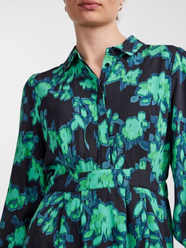 Y.A.S. Flair LS Long Shirt Dress Black Flair Print  (26031486-black) - MerkenOutlet