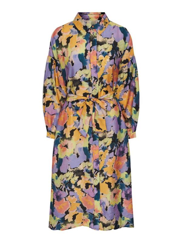 Y.A.S Painterly LS Midi Shirt Dress  (26032665-black) - MerkenOutlet