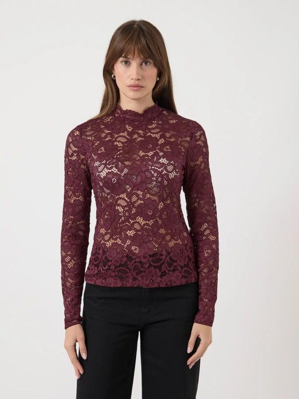 Y.A.S. Lacey LS Lace Top Port Royale  (26039992 port royale) - MerkenOutlet