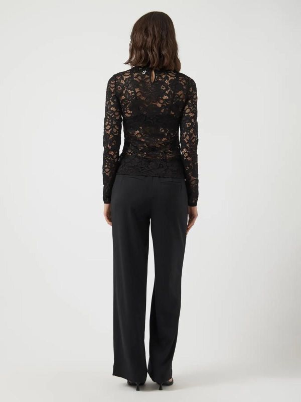 Y.A.S. Lacey LS Lace Top Black  (26039992) - MerkenOutlet