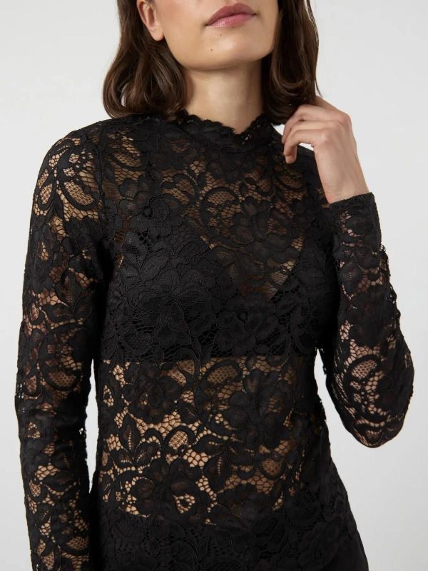 Y.A.S. Lacey LS Lace Top Black  (26039992) - MerkenOutlet