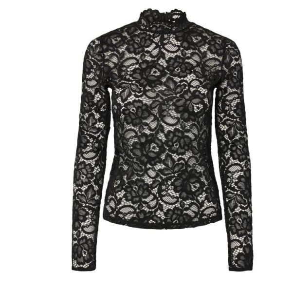 Y.A.S. Lacey LS Lace Top Black  (26039992) - MerkenOutlet