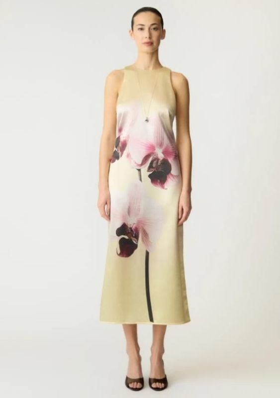 Y.A.S. Orchida Satin Long Dress Anise Flower  (26039936 ANISE FLOWER) - MerkenOutlet