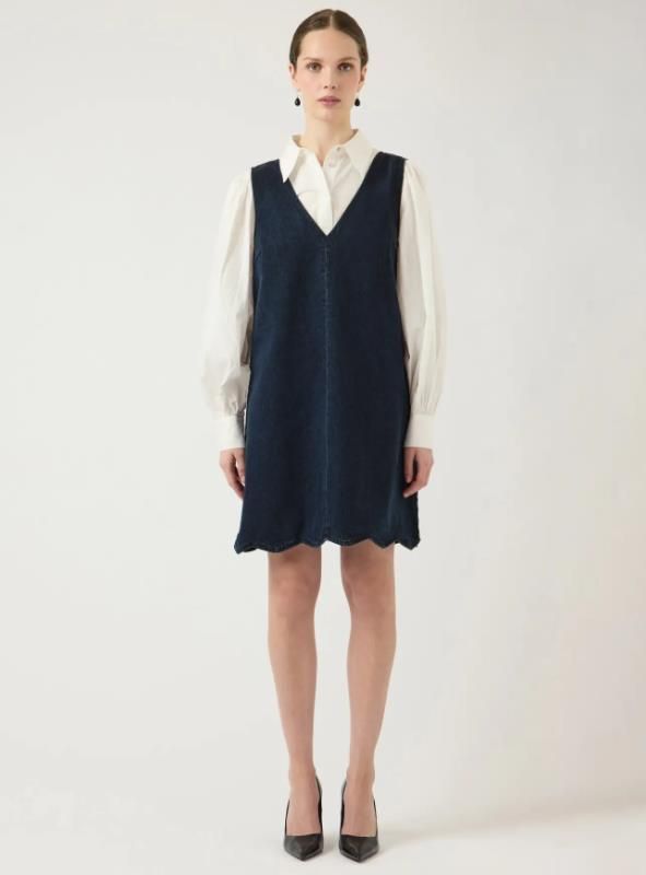 Y.A.S. Scallop SL Denim Dress Dark Blue Denim  (26035944 DARK BLUE DENIM) - MerkenOutlet
