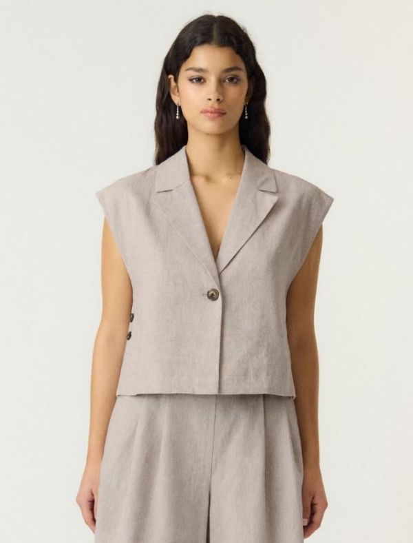 Y.A.S. Usuma Short Linen Blend Waistcoat White Pepper  (26040382 WHITE PEPPER) - MerkenOutlet
